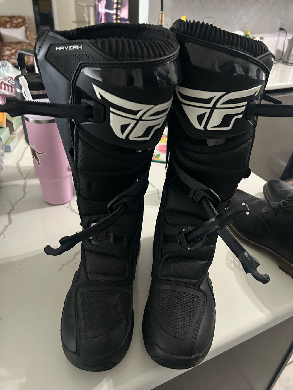 Maverik Black Moto Boots with Buckle Closure